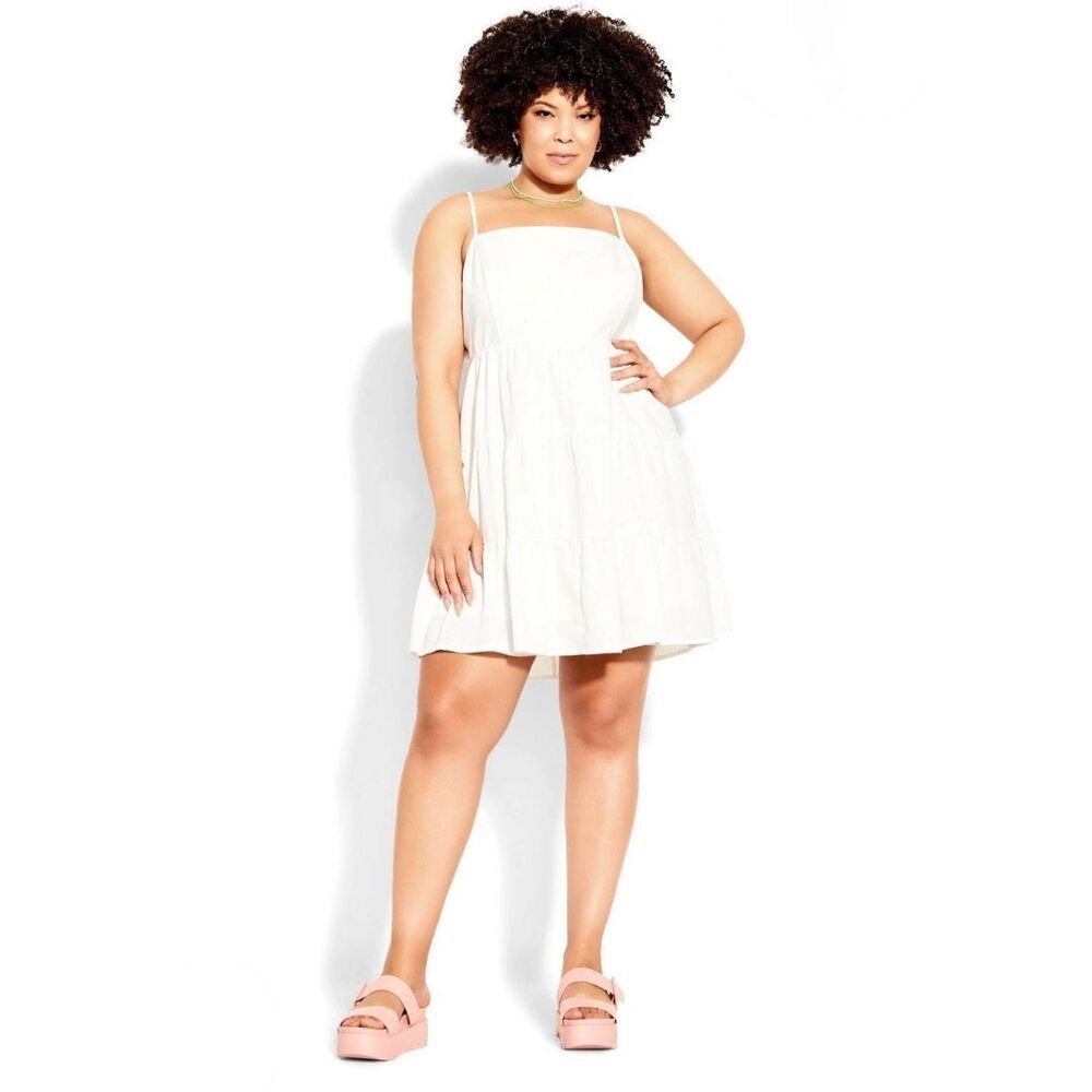 City Chic White Tiered Spaghetti Strap Mini Dress
